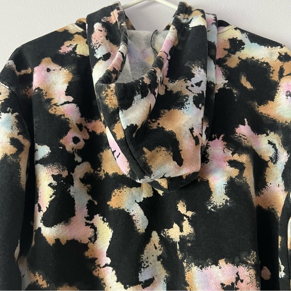 🍉 NWT Wild Fable Black Tie Dye Cropped Hoodie Raw Edge Hem - Picture 6 of 12